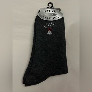 New Adult Women's Steve Madden Christmas Grey Socks JOY Silver Beads Silver Bell